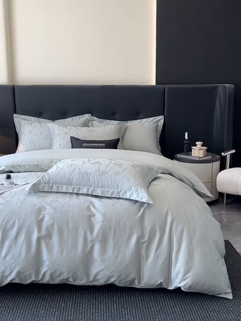 91家纺网 家纺一手货源 找家纺 梵克保罗 2025春夏新品50S长绒棉轻奢提花四件套 柔境-玉