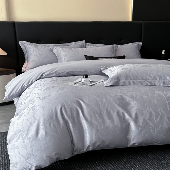 91家纺网 家纺一手货源 找家纺 梵克保罗 2025春夏新品50S长绒棉轻奢提花四件套 柔境-紫