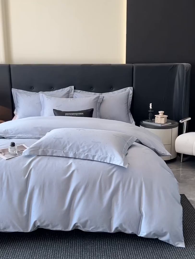 91家纺网 家纺一手货源 找家纺 梵克保罗 2025春夏新品50S长绒棉轻奢提花四件套 婉心-兰