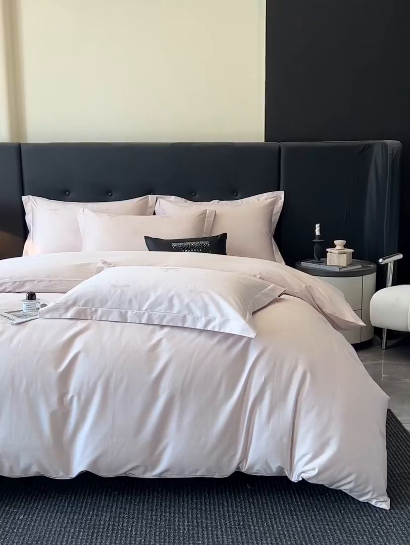 91家纺网 家纺一手货源 找家纺 梵克保罗 2025春夏新品50S长绒棉轻奢提花四件套 婉心-粉