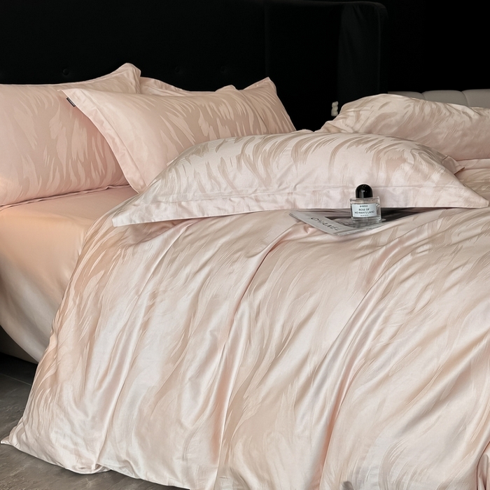 91家纺网 家纺一手货源 找家纺 梵克保罗 2025春夏新品50S长绒棉轻奢提花四件套 轻纱-粉