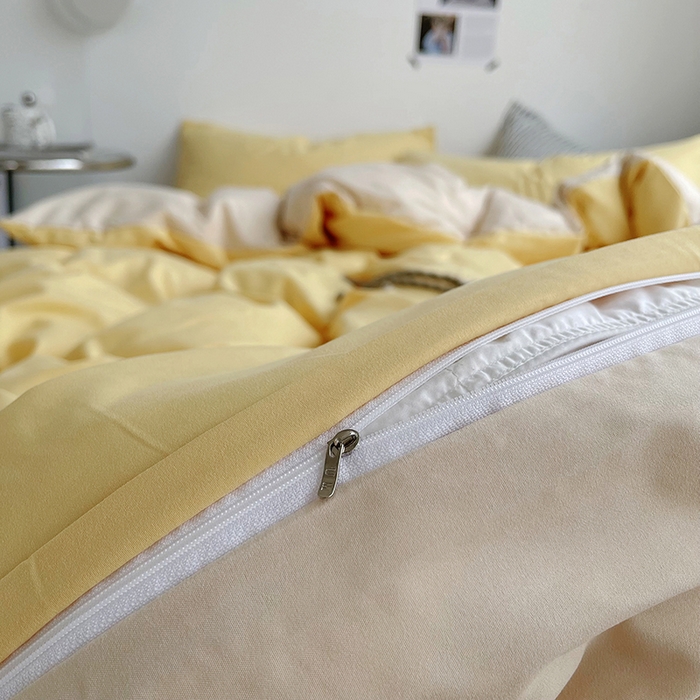 91家纺网 家纺一手货源 找家纺 梵克保罗 2025新款ins风小红书同款纯色双拼水洗棉四件套学生三件套亲肤加厚磨毛四件套混搭系列-单被套单枕套 双拼-炭烤起司