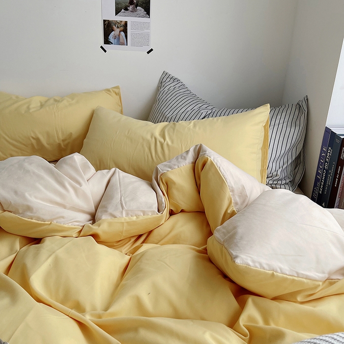 91家纺网 家纺一手货源 找家纺 梵克保罗 2025新款ins风小红书同款纯色双拼水洗棉四件套学生三件套亲肤加厚磨毛四件套混搭系列-单被套单枕套 双拼-炭烤起司