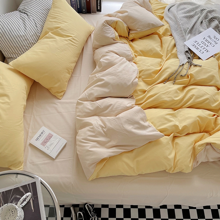 91家纺网 家纺一手货源 找家纺 梵克保罗 2025新款ins风小红书同款纯色双拼水洗棉四件套学生三件套亲肤加厚磨毛四件套混搭系列-单被套单枕套 双拼-炭烤起司