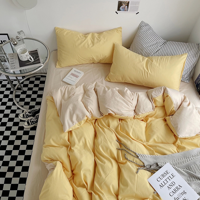 91家纺网 家纺一手货源 找家纺 梵克保罗 2025新款ins风小红书同款纯色双拼水洗棉四件套学生三件套亲肤加厚磨毛四件套混搭系列-单被套单枕套 双拼-炭烤起司