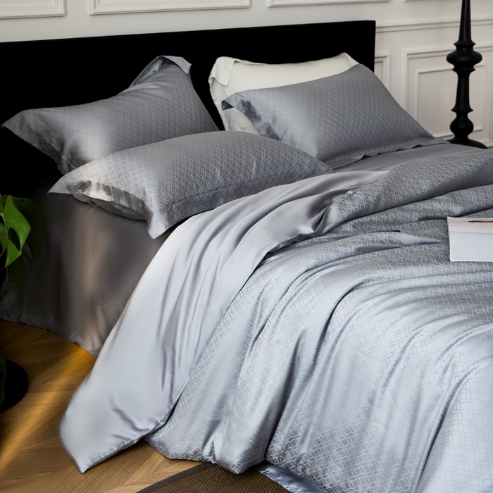 91家纺网 家纺一手货源 找家纺 梵克保罗 2025春夏新款新款纯色LF兰精天丝莱赛尔四件套 银兰