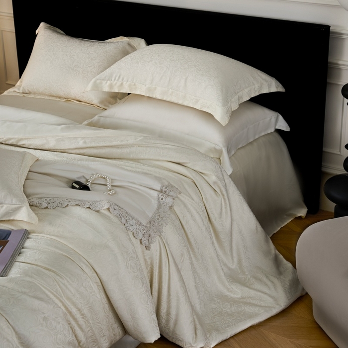 91家纺网 家纺一手货源 找家纺 梵克保罗 2025春夏新款新款纯色LF兰精天丝莱赛尔四件套 玫瑰白