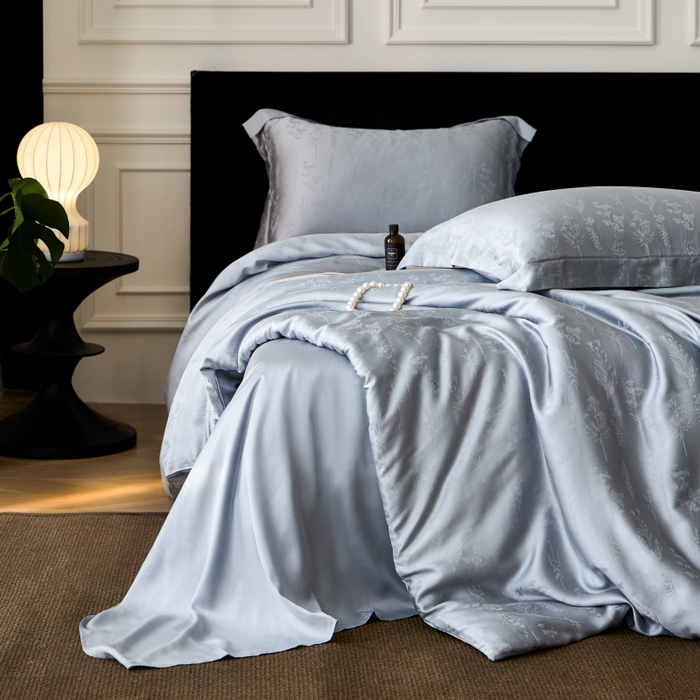 91家纺网 家纺一手货源 找家纺 梵克保罗 2025春夏新款新款纯色LF兰精天丝莱赛尔四件套 雨馨灰