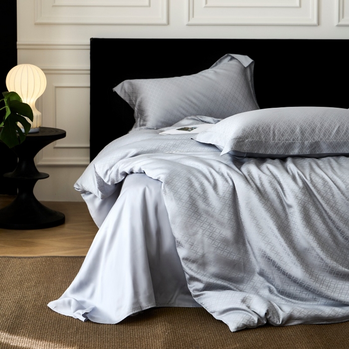 91家纺网 家纺一手货源 找家纺 梵克保罗 2025春夏新款新款纯色LF兰精天丝莱赛尔四件套 银兰