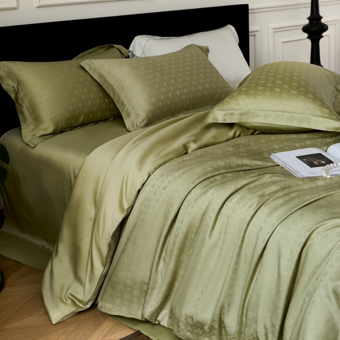 91家纺网 家纺一手货源 找家纺 梵克保罗 2025春夏新款新款纯色LF兰精天丝莱赛尔四件套 夏日绿