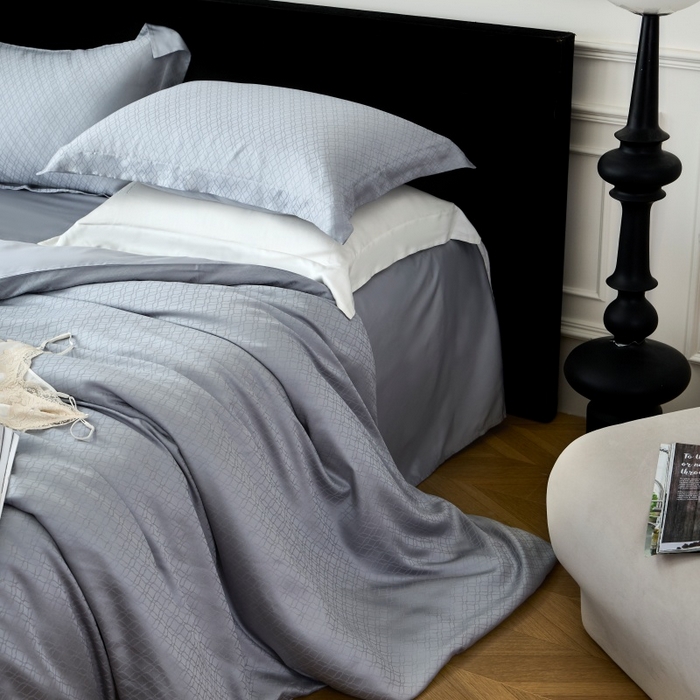 91家纺网 家纺一手货源 找家纺 梵克保罗 2025春夏新款新款纯色LF兰精天丝莱赛尔四件套 银兰