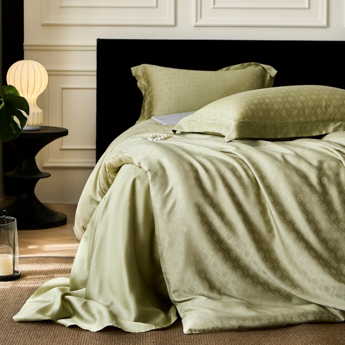 91家纺网 家纺一手货源 找家纺 梵克保罗 2025春夏新款新款纯色LF兰精天丝莱赛尔四件套 夏日绿