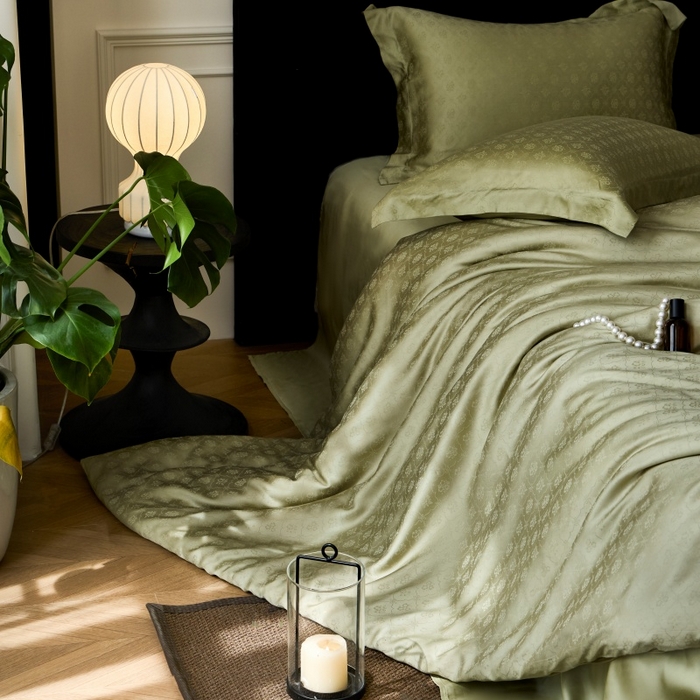 91家纺网 家纺一手货源 找家纺 梵克保罗 2025春夏新款新款纯色LF兰精天丝莱赛尔四件套 夏日绿