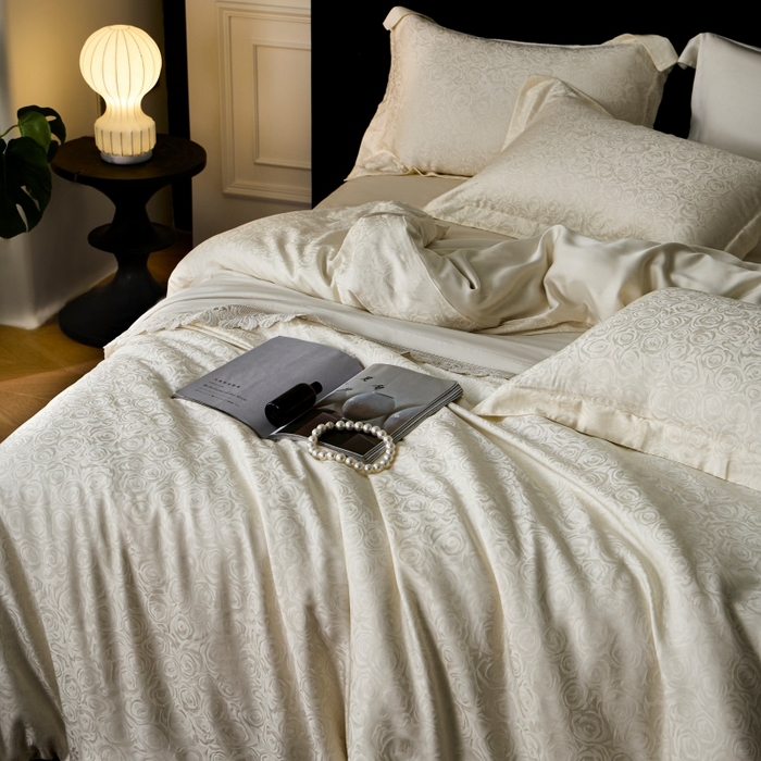 91家纺网 家纺一手货源 找家纺 梵克保罗 2025春夏新款新款纯色LF兰精天丝莱赛尔四件套 玫瑰白