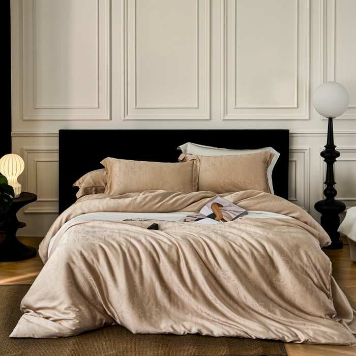 91家纺网 家纺一手货源 找家纺 梵克保罗 2025春夏新款新款纯色LF兰精天丝莱赛尔四件套 雨馨黄