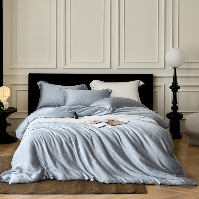 91家纺网 家纺一手货源 找家纺 梵克保罗 2025春夏新款新款纯色LF兰精天丝莱赛尔四件套 雨馨灰