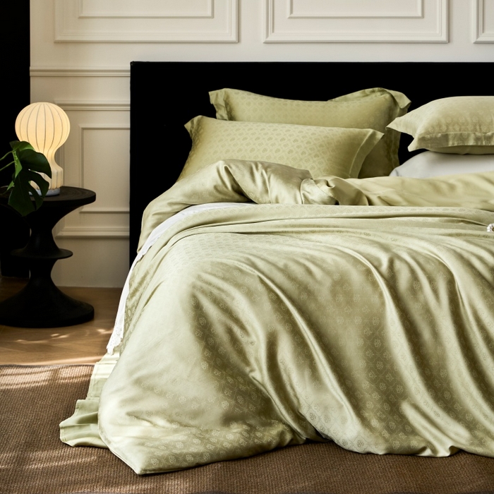 91家纺网 家纺一手货源 找家纺 梵克保罗 2025春夏新款新款纯色LF兰精天丝莱赛尔四件套 夏日绿