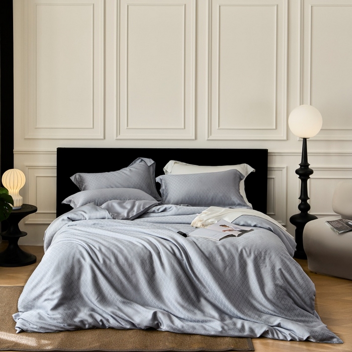 91家纺网 家纺一手货源 找家纺 梵克保罗 2025春夏新款新款纯色LF兰精天丝莱赛尔四件套 银兰