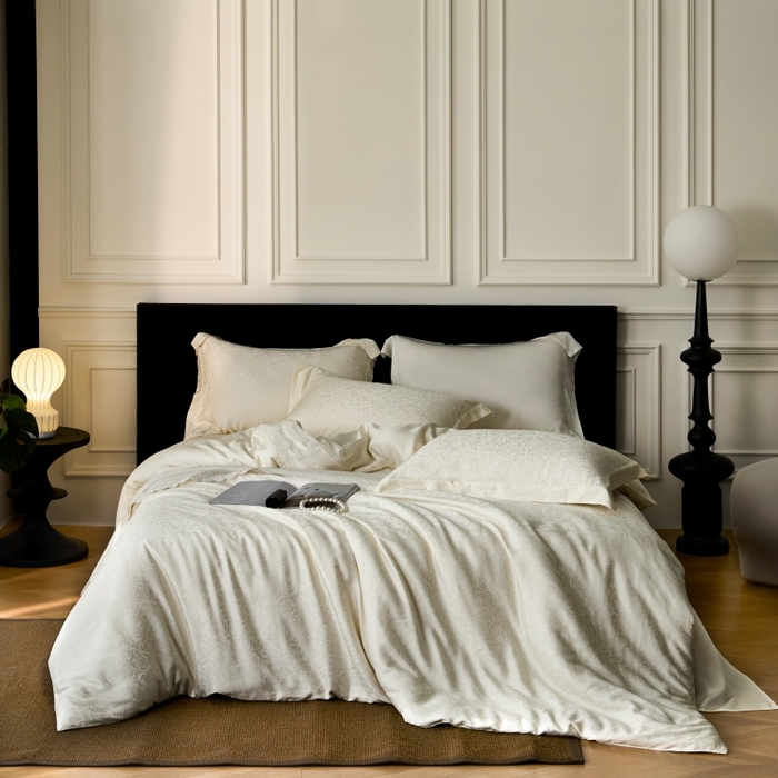 91家纺网 家纺一手货源 找家纺 梵克保罗 2025春夏新款新款纯色LF兰精天丝莱赛尔四件套 玫瑰白