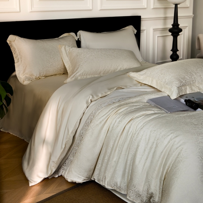 91家纺网 家纺一手货源 找家纺 梵克保罗 2025春夏新款新款纯色LF兰精天丝莱赛尔四件套 玫瑰白