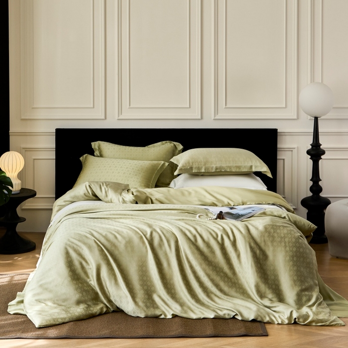 91家纺网 家纺一手货源 找家纺 梵克保罗 2025春夏新款新款纯色LF兰精天丝莱赛尔四件套 夏日绿