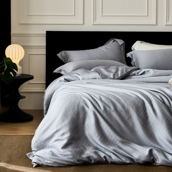 91家纺网 家纺一手货源 找家纺 梵克保罗 2025春夏新款新款纯色LF兰精天丝莱赛尔四件套 银兰