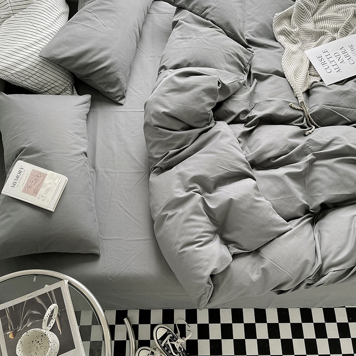 91家纺网 家纺一手货源 找家纺 梵克保罗 2025新款ins风小红书同款纯色双拼水洗棉四件套学生三件套亲肤加厚磨毛四件套混搭系列-单被套单枕套 纯色深灰