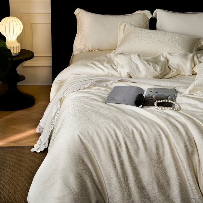 91家纺网 家纺一手货源 找家纺 梵克保罗 2025春夏新款新款纯色LF兰精天丝莱赛尔四件套 玫瑰白