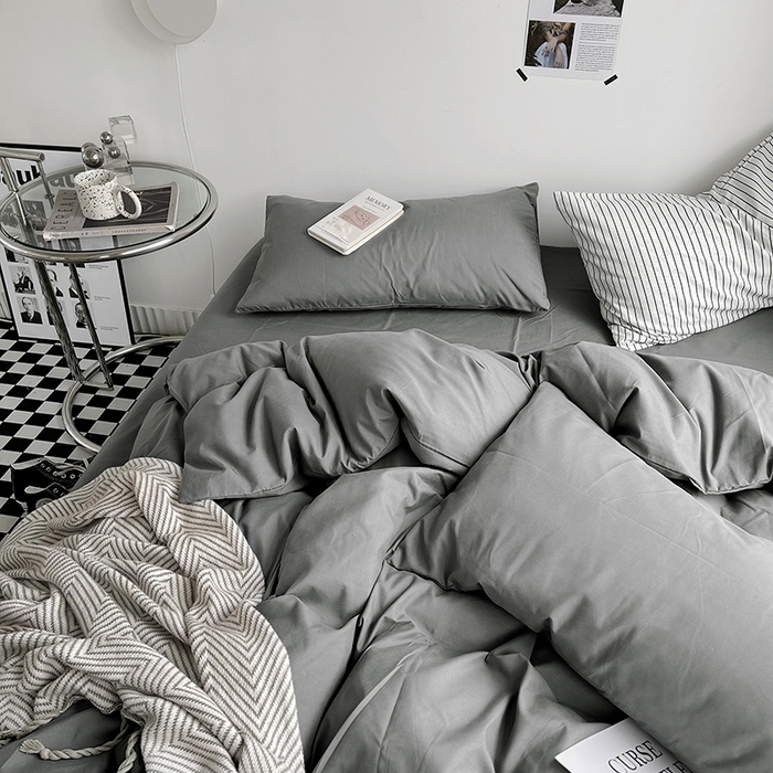 91家纺网 家纺一手货源 找家纺 梵克保罗 2025新款ins风小红书同款纯色双拼水洗棉四件套学生三件套亲肤加厚磨毛四件套混搭系列-单被套单枕套 纯色深灰
