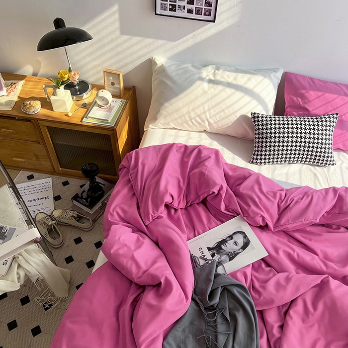 91家纺网 家纺一手货源 找家纺 （总）梵克保罗 2025新款ins风小红书同款纯色双拼水洗棉四件套学生三件套亲肤加厚磨毛四件套混搭系列-单被套单枕套