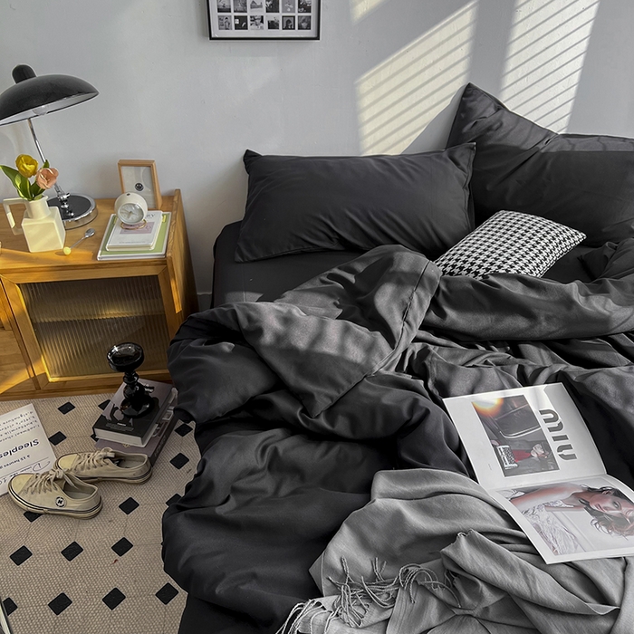 91家纺网 家纺一手货源 找家纺 （总）梵克保罗 2025新款ins风小红书同款纯色双拼水洗棉四件套学生三件套亲肤加厚磨毛四件套混搭系列-单被套单枕套