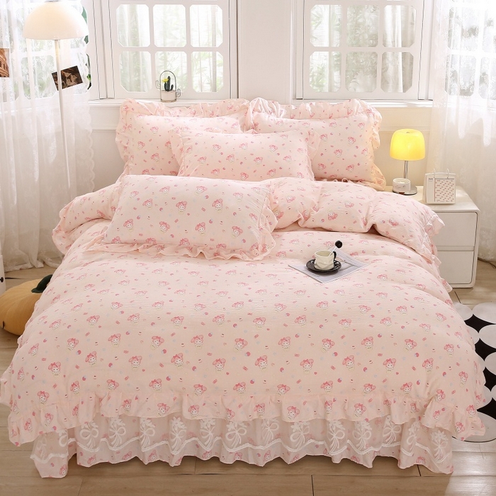 91家纺网 家纺一手货源 找家纺 （总）梵克保罗 2025新款双层纱蕾丝花边床裙四件套