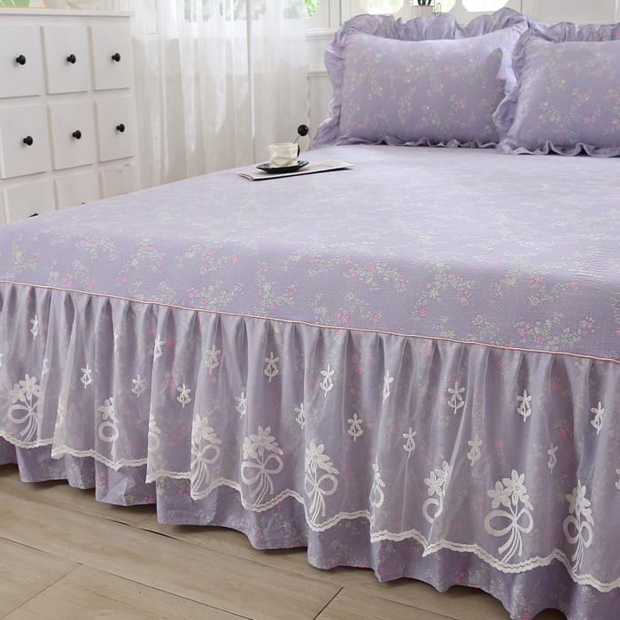 91家纺网 家纺一手货源 找家纺 梵克保罗 2025新款双层纱蕾丝花边床裙四件套 倾心紫