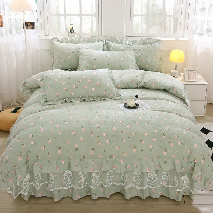 梵克保罗 2025新款双层纱蕾丝花边床裙四件套 半身倾慕