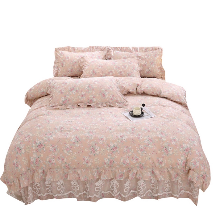 91家纺网 家纺一手货源 找家纺 梵克保罗 2025新款双层纱蕾丝花边床裙四件套 爱如星辰