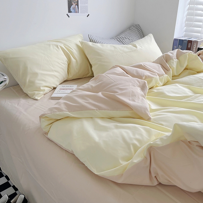 91家纺网 家纺一手货源 找家纺 梵克保罗 2025新款ins风小红书同款纯色双拼水洗棉四件套学生三件套亲肤加厚磨毛四件套混搭系列-单被套单枕套 双拼-芝士奶茶