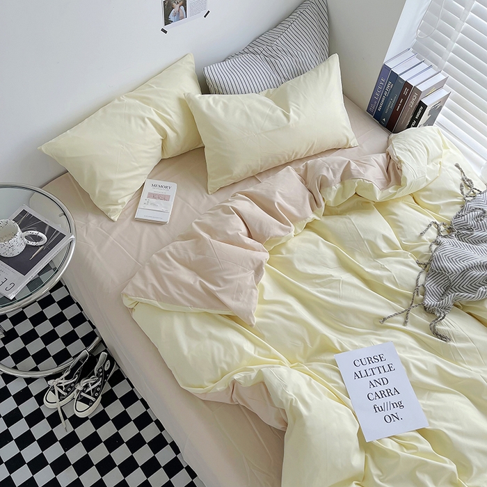 91家纺网 家纺一手货源 找家纺 梵克保罗 2025新款ins风小红书同款纯色双拼水洗棉四件套学生三件套亲肤加厚磨毛四件套混搭系列-单被套单枕套 双拼-芝士奶茶