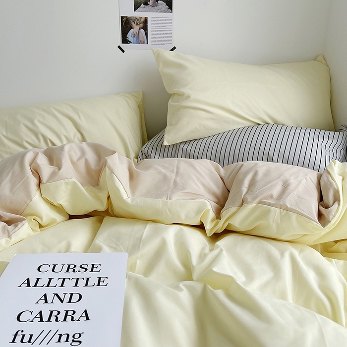 91家纺网 家纺一手货源 找家纺 梵克保罗 2025新款ins风小红书同款纯色双拼水洗棉四件套学生三件套亲肤加厚磨毛四件套混搭系列-单被套单枕套 双拼-芝士奶茶