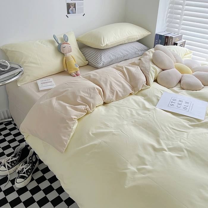91家纺网 家纺一手货源 找家纺 梵克保罗 2025新款ins风小红书同款纯色双拼水洗棉四件套学生三件套亲肤加厚磨毛四件套混搭系列-单被套单枕套 双拼-芝士奶茶