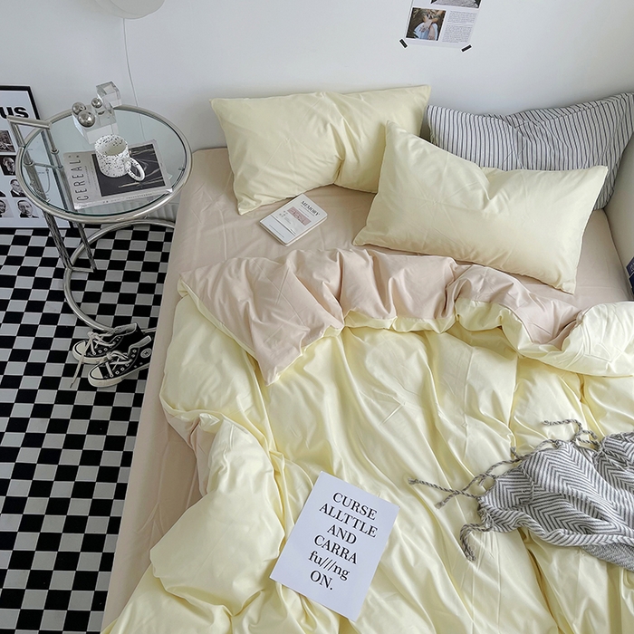 91家纺网 家纺一手货源 找家纺 梵克保罗 2025新款ins风小红书同款纯色双拼水洗棉四件套学生三件套亲肤加厚磨毛四件套混搭系列-单被套单枕套 双拼-芝士奶茶