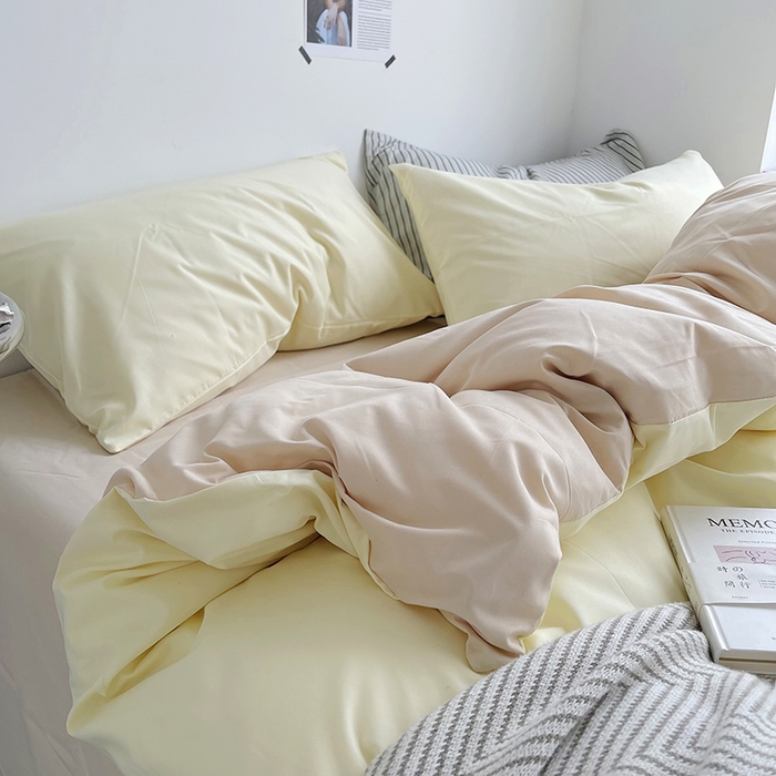 91家纺网 家纺一手货源 找家纺 梵克保罗 2025新款ins风小红书同款纯色双拼水洗棉四件套学生三件套亲肤加厚磨毛四件套混搭系列-单被套单枕套 双拼-芝士奶茶