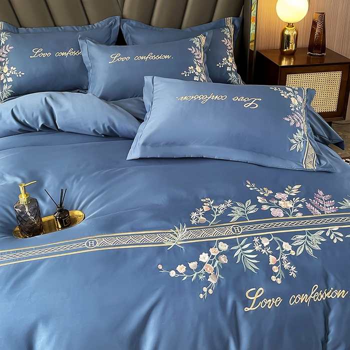 91家纺网 家纺一手货源 找家纺 梵克保罗 2025春夏新款天丝棉刺绣凉感四件套-华尔兹 华尔兹-钻石蓝