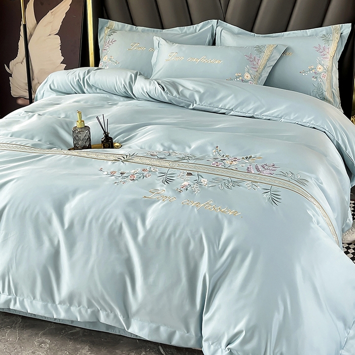 91家纺网 家纺一手货源 找家纺 梵克保罗 2025春夏新款天丝棉刺绣凉感四件套-华尔兹 华尔兹-梵星绿