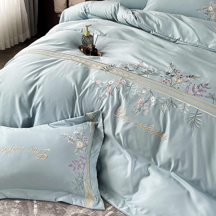 91家纺网 家纺一手货源 找家纺 梵克保罗 2025春夏新款天丝棉刺绣凉感四件套-华尔兹 华尔兹-梵星绿