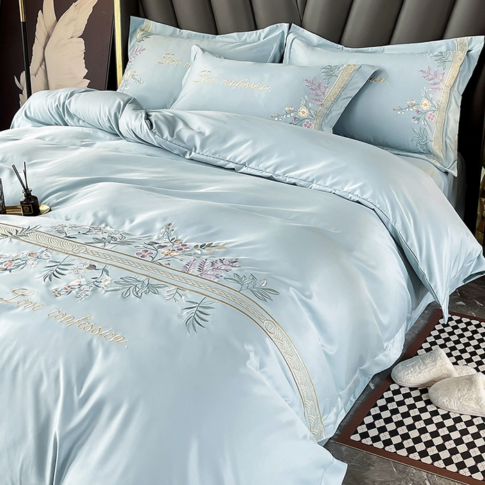 91家纺网 家纺一手货源 找家纺 梵克保罗 2025春夏新款天丝棉刺绣凉感四件套-华尔兹 华尔兹-梵星绿