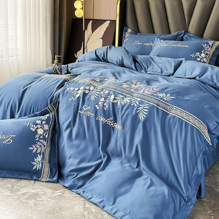 91家纺网 家纺一手货源 找家纺 梵克保罗 2025春夏新款天丝棉刺绣凉感四件套-华尔兹 华尔兹-钻石蓝