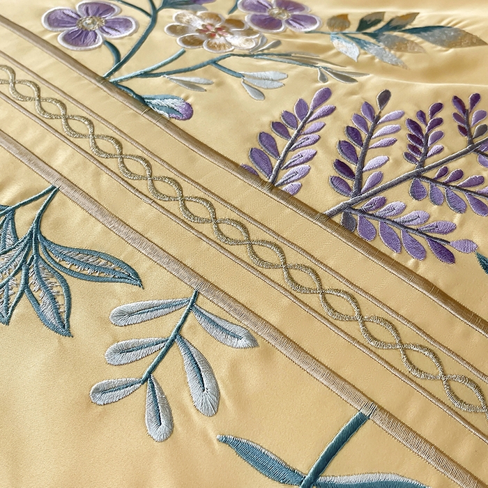 91家纺网 家纺一手货源 找家纺 梵克保罗 2025春夏新款天丝棉刺绣凉感四件套-华尔兹 华尔兹-柠檬黄