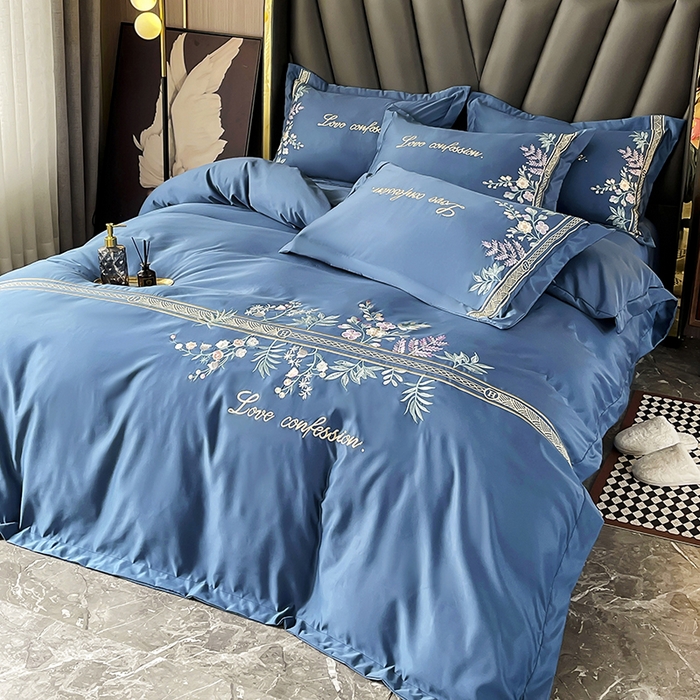 91家纺网 家纺一手货源 找家纺 梵克保罗 2025春夏新款天丝棉刺绣凉感四件套-华尔兹 华尔兹-钻石蓝