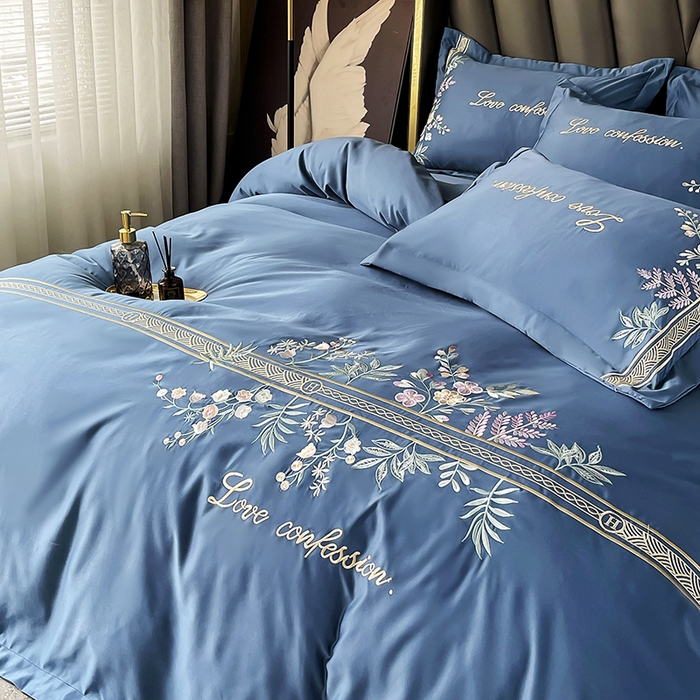 91家纺网 家纺一手货源 找家纺 梵克保罗 2025春夏新款天丝棉刺绣凉感四件套-华尔兹 华尔兹-钻石蓝