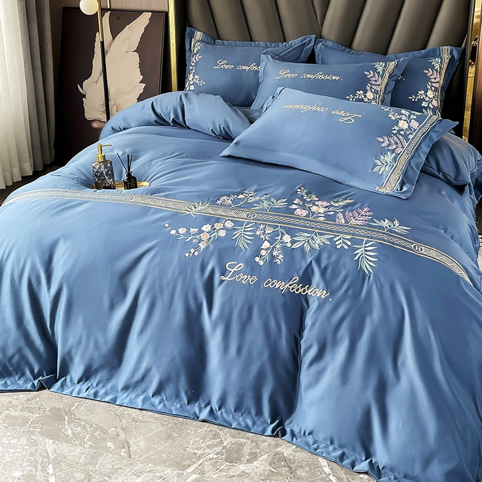 91家纺网 家纺一手货源 找家纺 梵克保罗 2025春夏新款天丝棉刺绣凉感四件套-华尔兹 华尔兹-钻石蓝